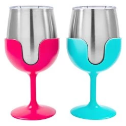 Camco® 51915 - "Life Is Better At The Campsite" 8 Oz. Blue/Pink Stainless Steel Thermo Wine Tumbler Set
