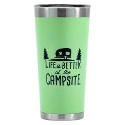 Camco® 53063 - "Life Is Better At The Campsite" 20 Oz. Green Stainless Steel Thermo Tumbler With "Life Is Better At The Campsite" Logo